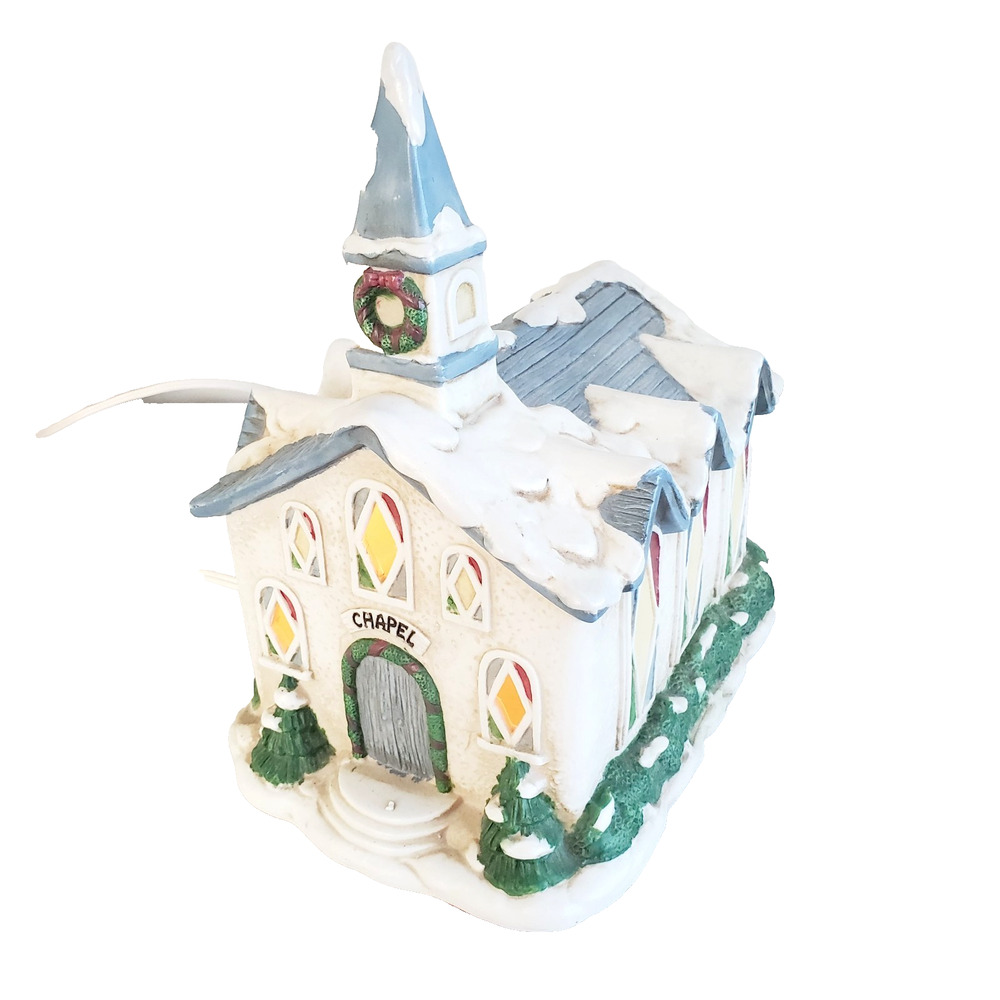 Vintage 92 Noma Kringle Town Collectibles Chapel Christmas Light Up Shelf-Sitter